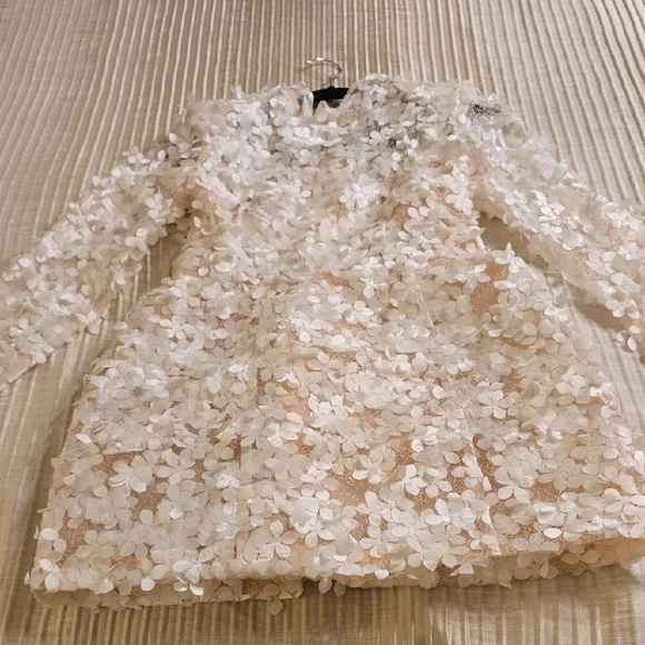 BCBGMaxAzria Ivory Lace Long Sleeve Dress 3D Flowers - Picture 10 of 16